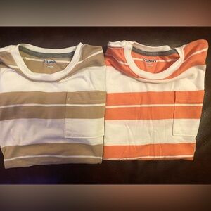 Old Navy M(8) 2-Pack Kids Short Sleeve Tees, Beige/Cream & Coral/Cream Stripes!